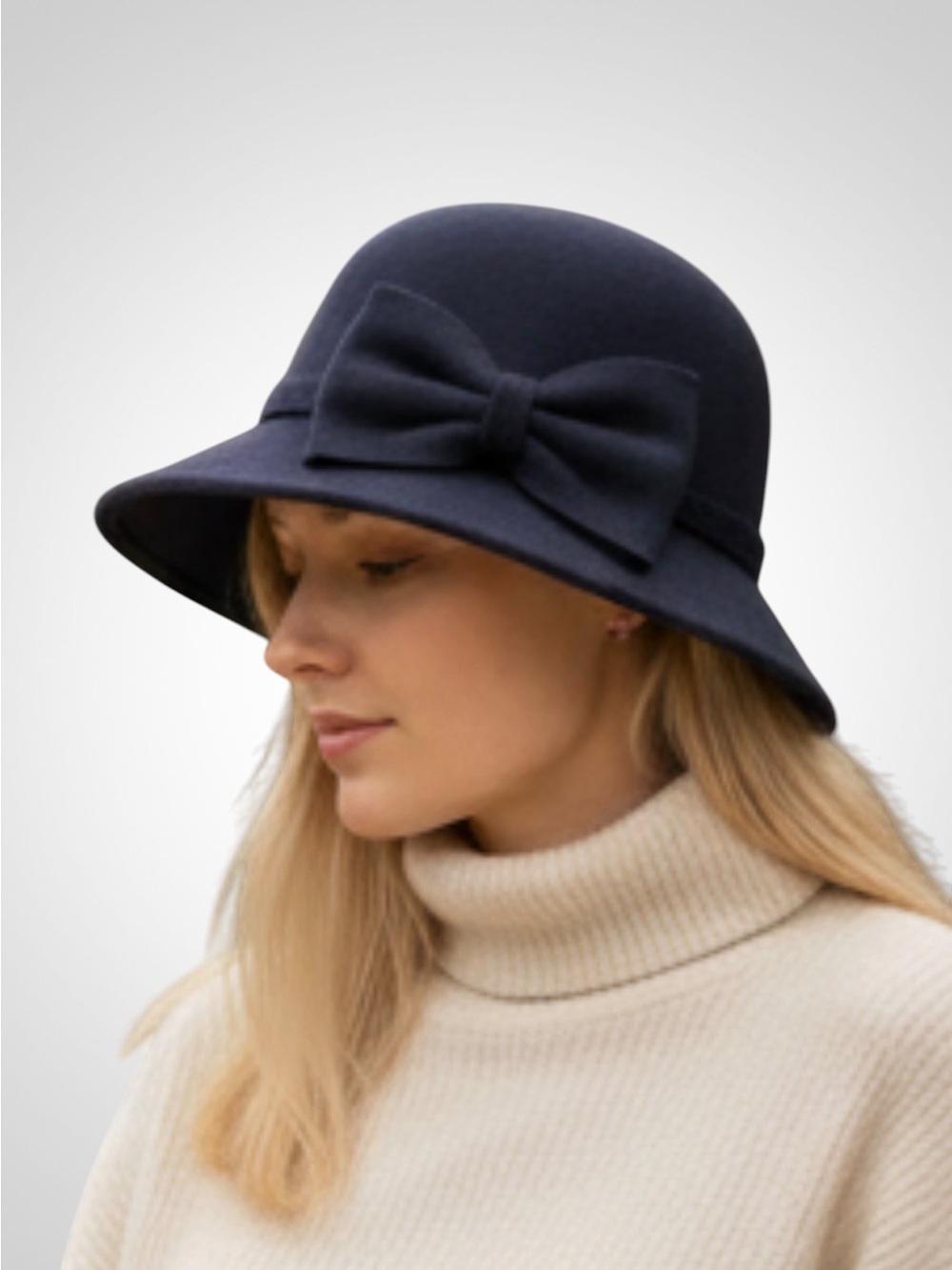Classic Navy Bow Cloche Hat - Women Accessories